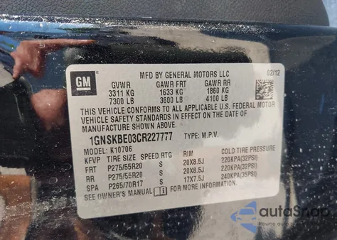 2012 Chevrolet Tahoe Lt from USA, damaged, VIN 1GNSKBE03CR227777